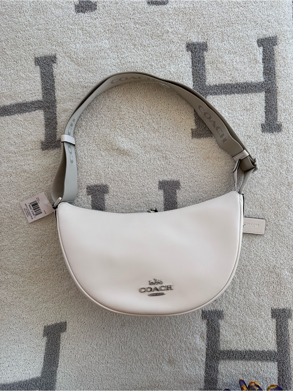 Coach Chalk Crescent Shoulder Bag with Logo Strap - Picture 1 of 8
